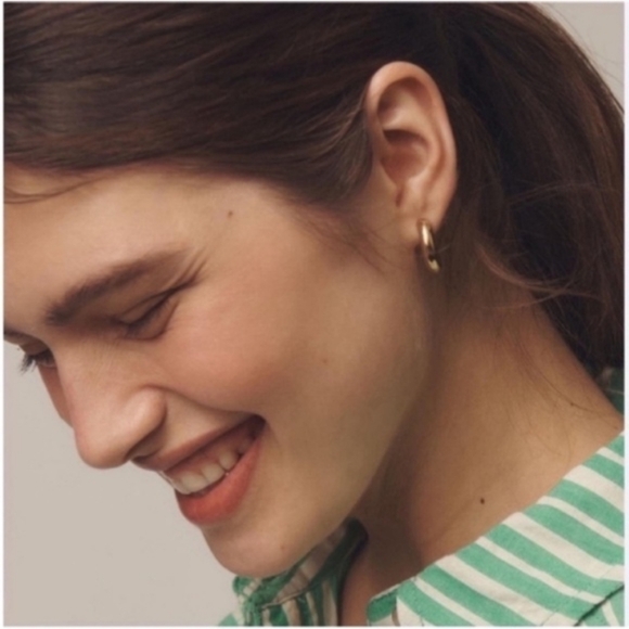 Anthropologie Gold Huggie Hoop Earrings - Picture 2 of 2